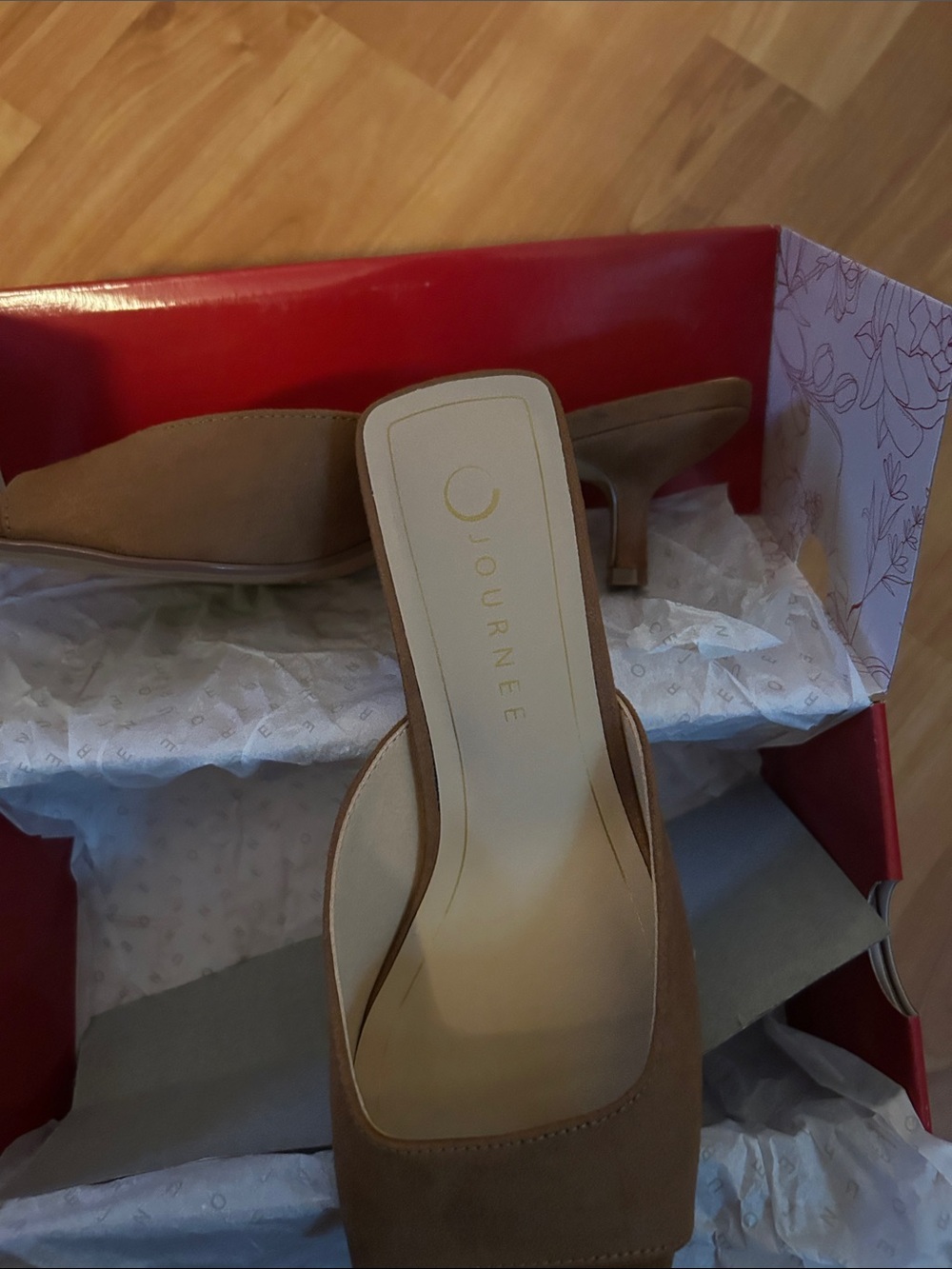 Journee Collection Tan Square-Toe Slide Mules - Picture 2 of 6